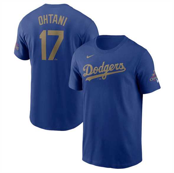 Men's Los Angeles Dodgers #17 Shohei Ohtani Royal 2025 Gold Collection Name & Number T-Shirt,We sell and wholesale Men's Los Angeles Dodgers #17 Shohei Ohtani Royal 2025 Gold Collection Name & Number T-Shirt on line form chian!